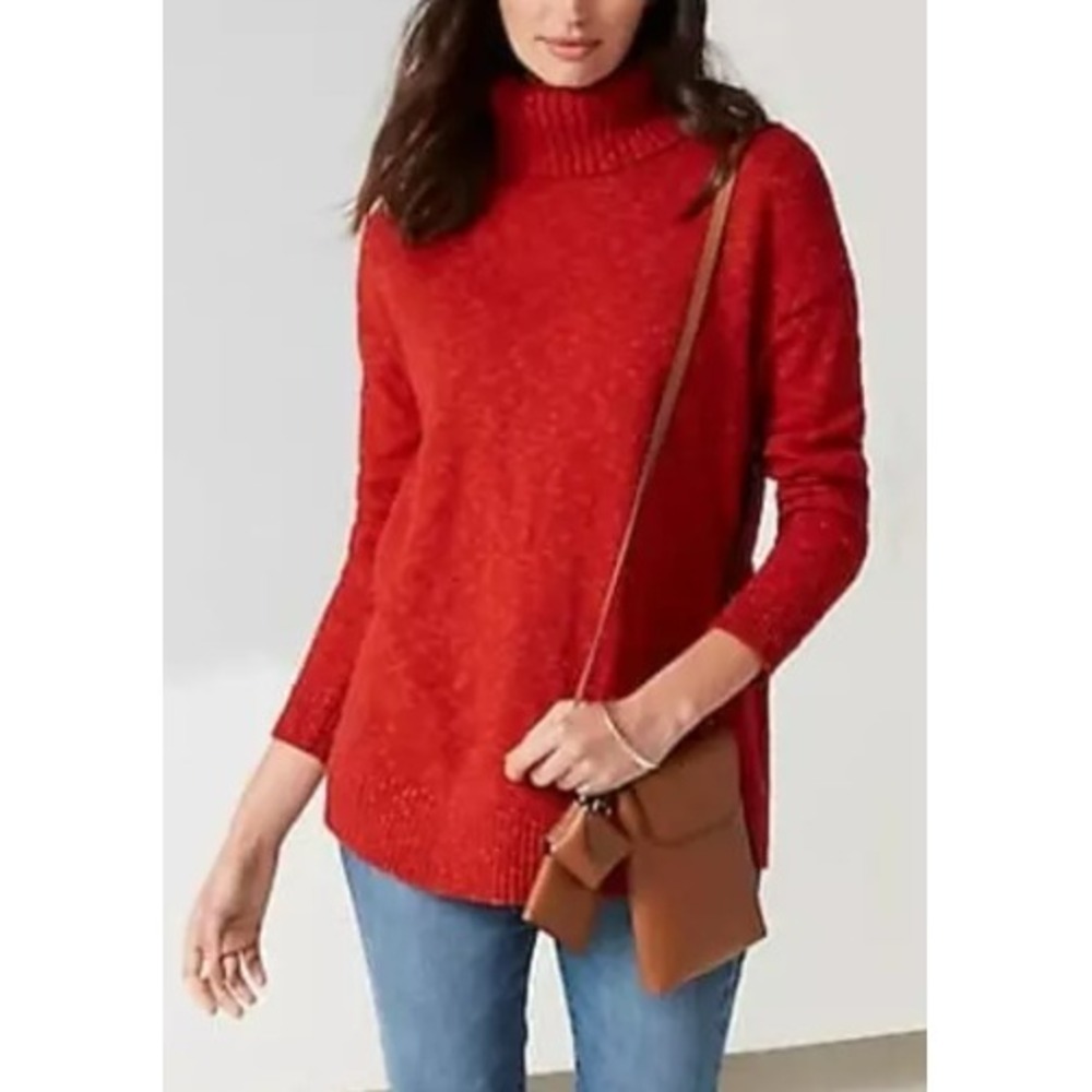 J. Jill Women's Chili Multi Red Cabin Tweed Knit Turtleneck Sweater Size Large